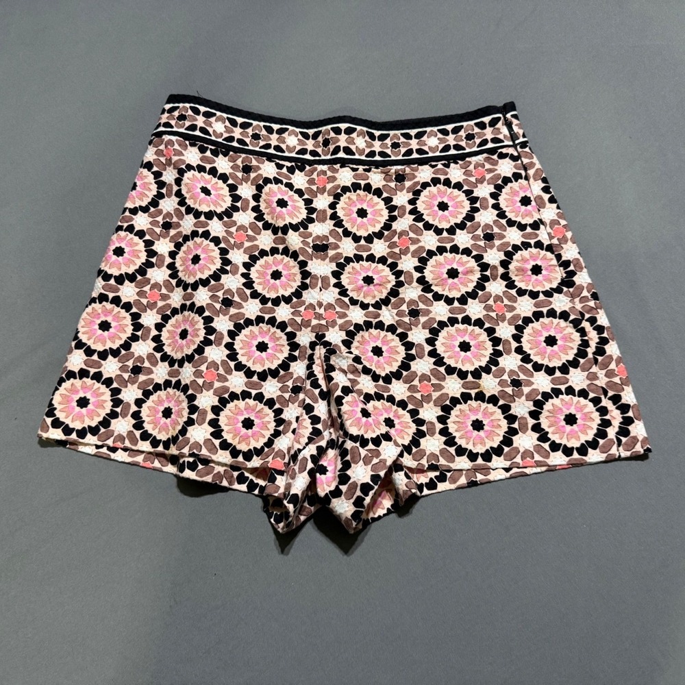 Kate Spade Shorts Women Size 6 Pink Black Geometric Floral Print High Waist